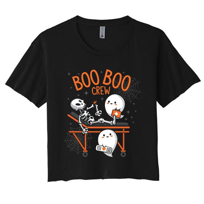 Boo Boo Crew Ghost Doctor Paramedic EMT Nurse Halloween Women's Crop Top Tee