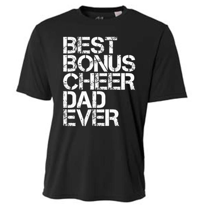 Best Bonus Cheer Dad Ever Cheerleading Stepdad Vintage Retro Cooling Performance Crew T-Shirt