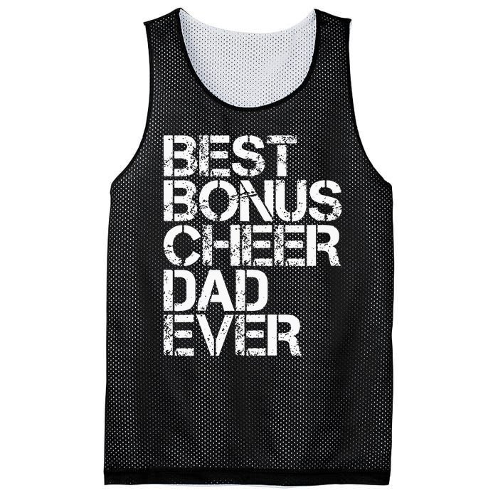 Best Bonus Cheer Dad Ever Cheerleading Stepdad Vintage Retro Mesh Reversible Basketball Jersey Tank