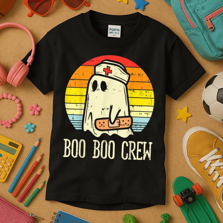 Boo Boo Crew Nurse Halloween Shirt For Nurses RN Ghost Women Kids T-Shirt