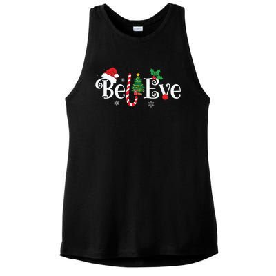 Best Believe Christmas Pajama Shirts Ever Xmas Family Funny Ladies PosiCharge Tri-Blend Wicking Tank