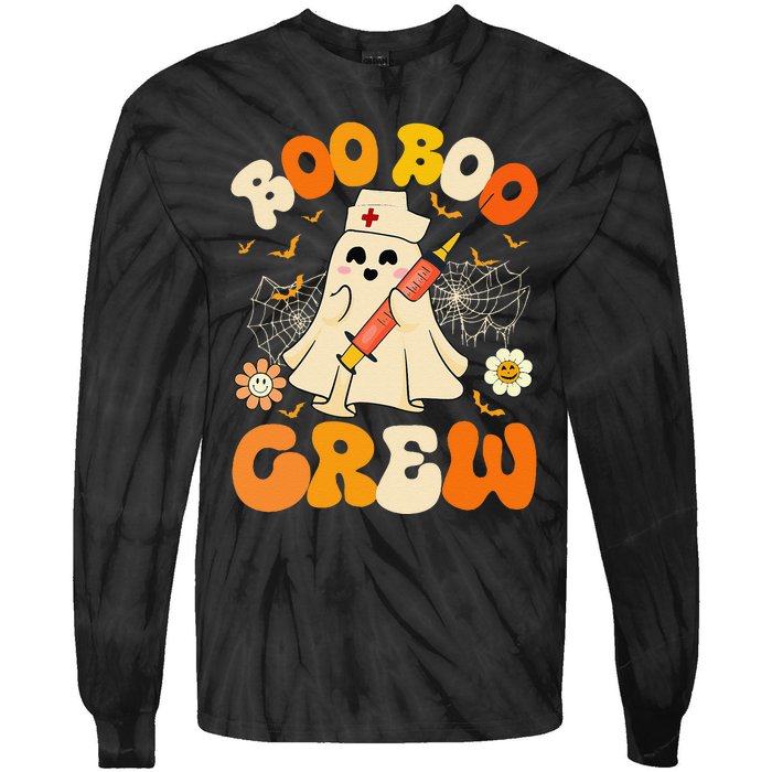 Boo Boo Crew Funny Ghost Nurse Retro Halloween Nursing Gift Tie-Dye Long Sleeve Shirt