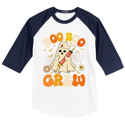 Boo Boo Crew Funny Ghost Nurse Retro Halloween Nursing Gift Baseball Sleeve Shirt