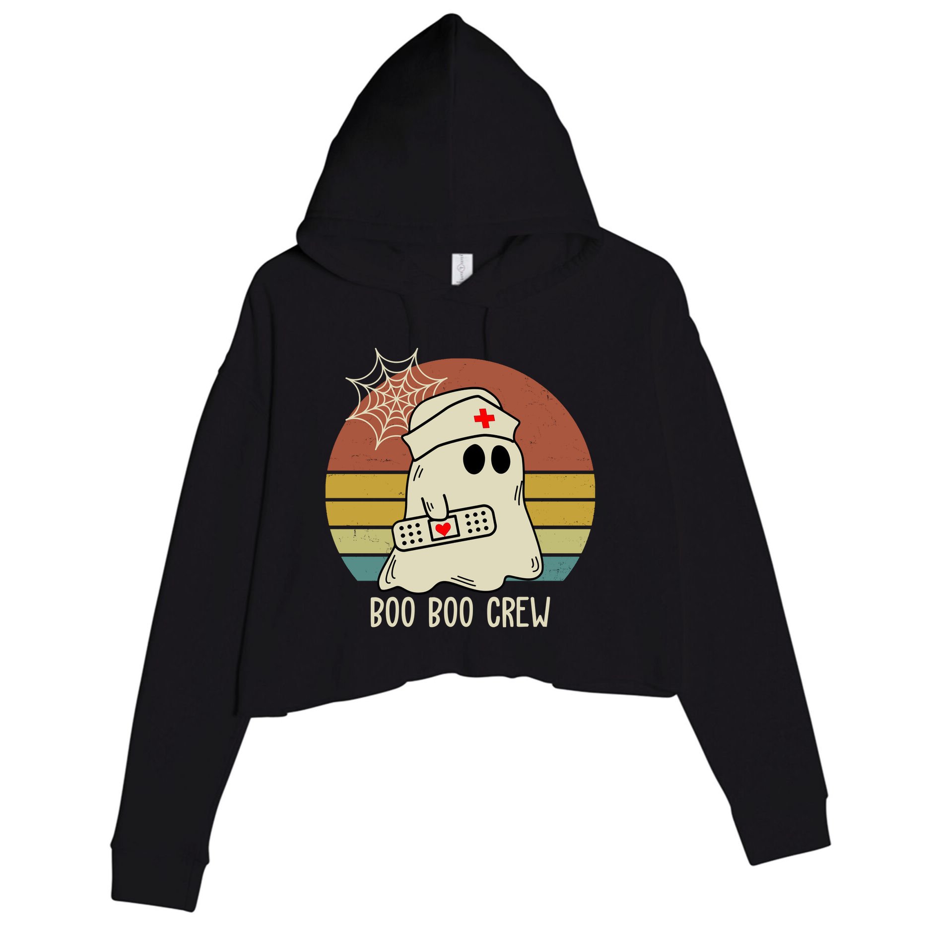 Boo Boo Crew Nurse Halloween Nurse Retro Crop Fleece Hoodie