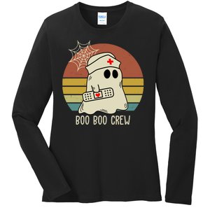 Boo Boo Crew Nurse Halloween Nurse Retro Ladies Long Sleeve Shirt