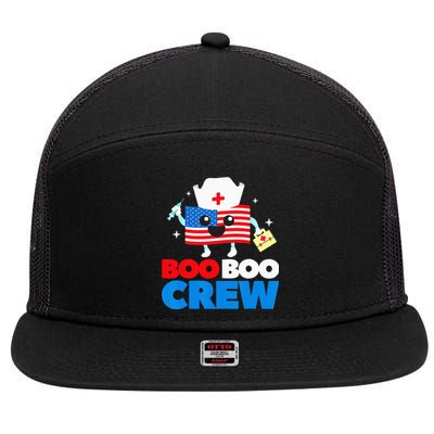 Boo Boo Crew American Flag Funny 4th Of July USA Nurse Gift 7 Panel Mesh Trucker Snapback Hat