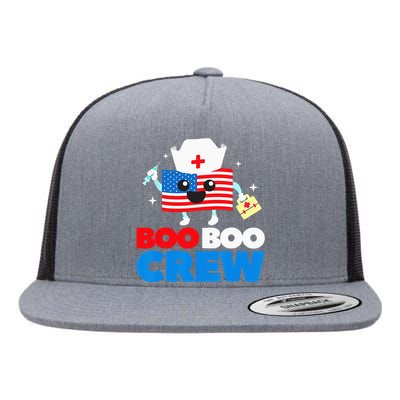 Boo Boo Crew American Flag Funny 4th Of July USA Nurse Gift Flat Bill Trucker Hat