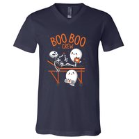 Boo Boo Crew Ghost Doctor Paramedic EMT Nurse Halloween V-Neck T-Shirt