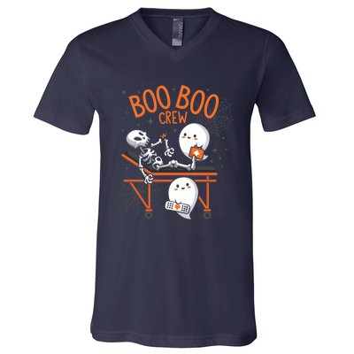 Boo Boo Crew Ghost Doctor Paramedic EMT Nurse Halloween V-Neck T-Shirt