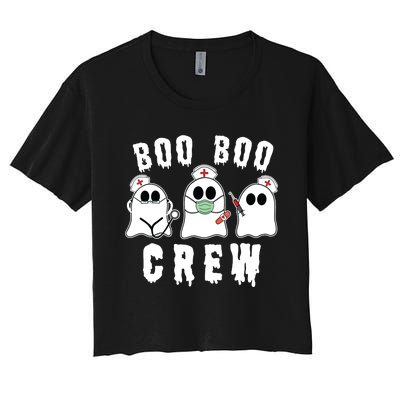 Boo Boo Crew Funny Nurse Halloween Ghost Costume Women's Crop Top Tee