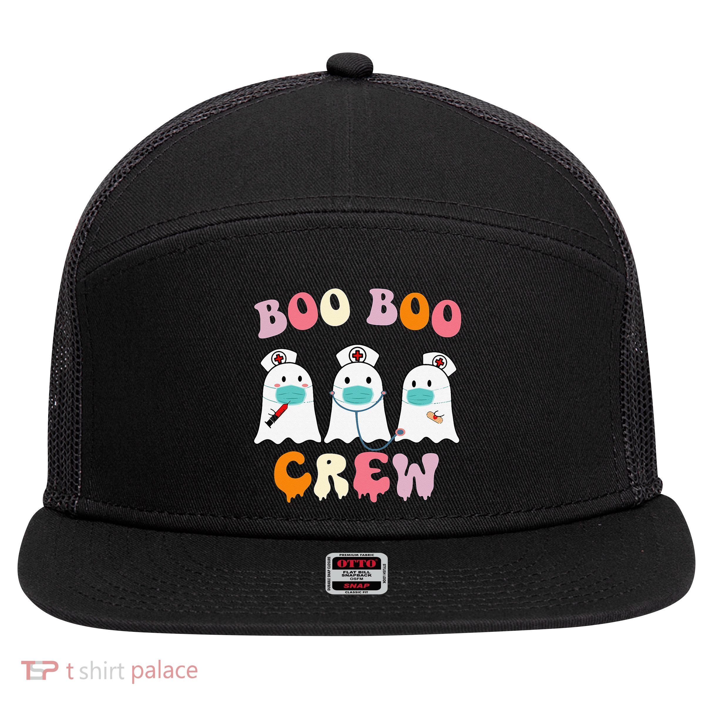 Boo Boo Crew Nurse Groovy Ghost Funny Halloween 7 Panel Mesh Trucker Snapback Hat
