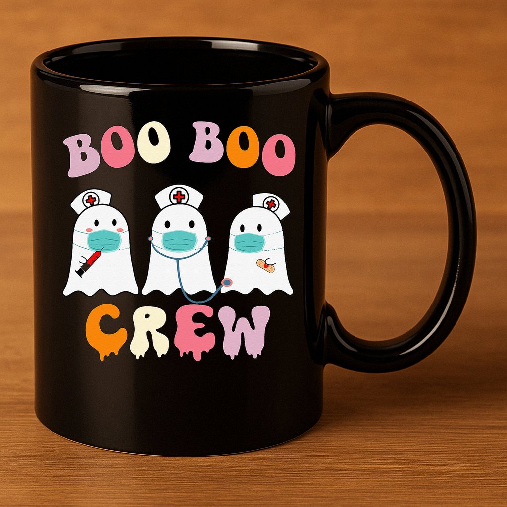 Boo Boo Crew Nurse Groovy Ghost Funny Halloween 11oz C Handle Ceramic Mug