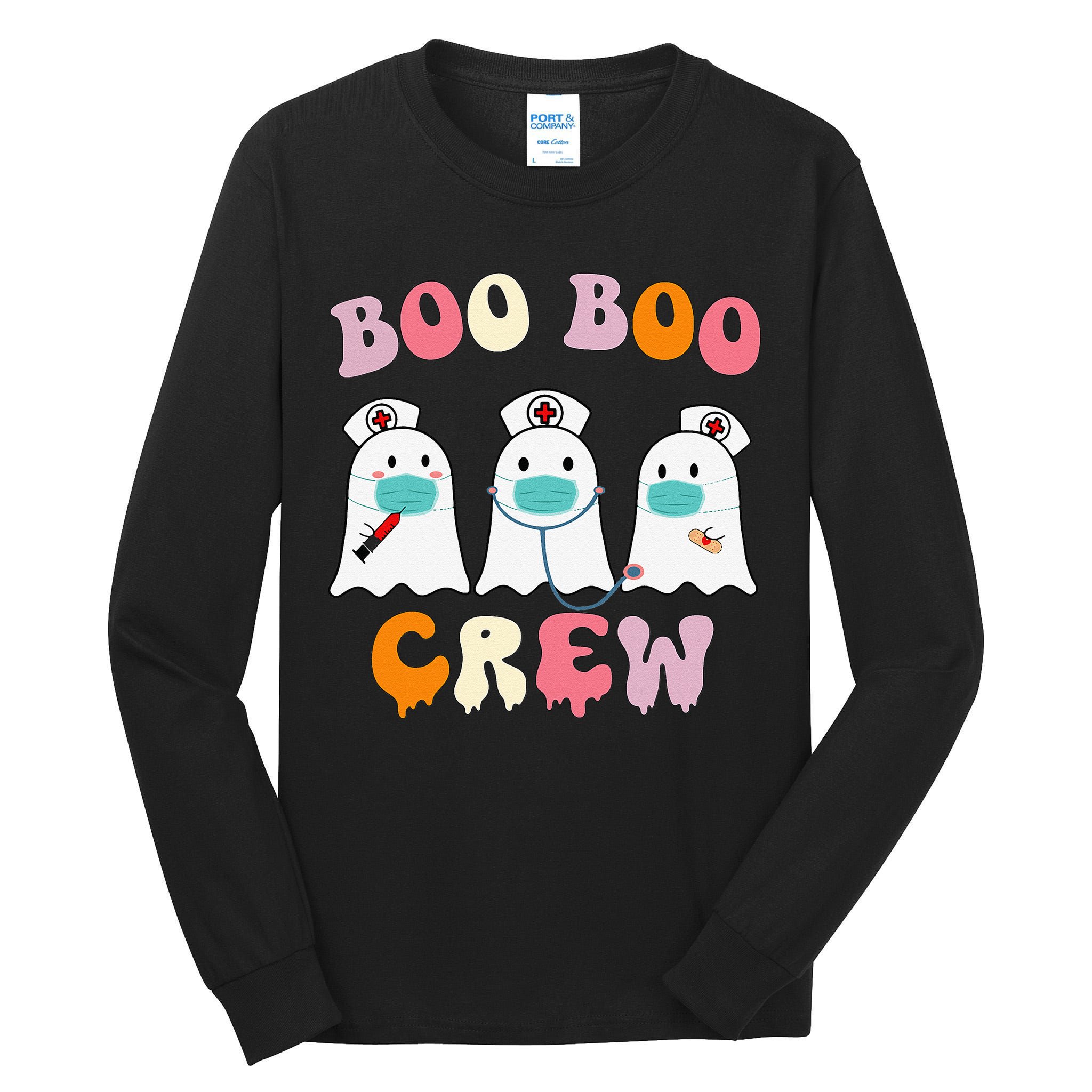 Boo Boo Crew Nurse Groovy Ghost Funny Halloween Tall Long Sleeve T-Shirt