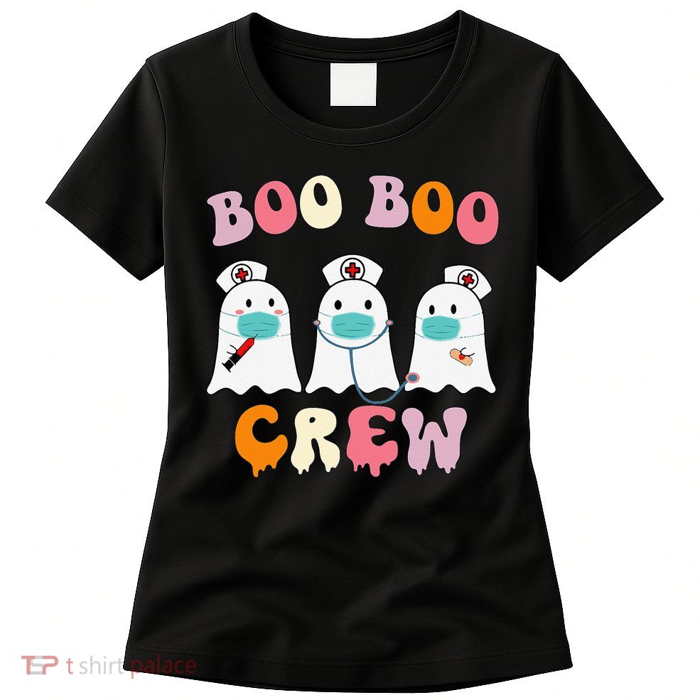Boo Boo Crew Nurse Groovy Ghost Funny Halloween Womens T-Shirt