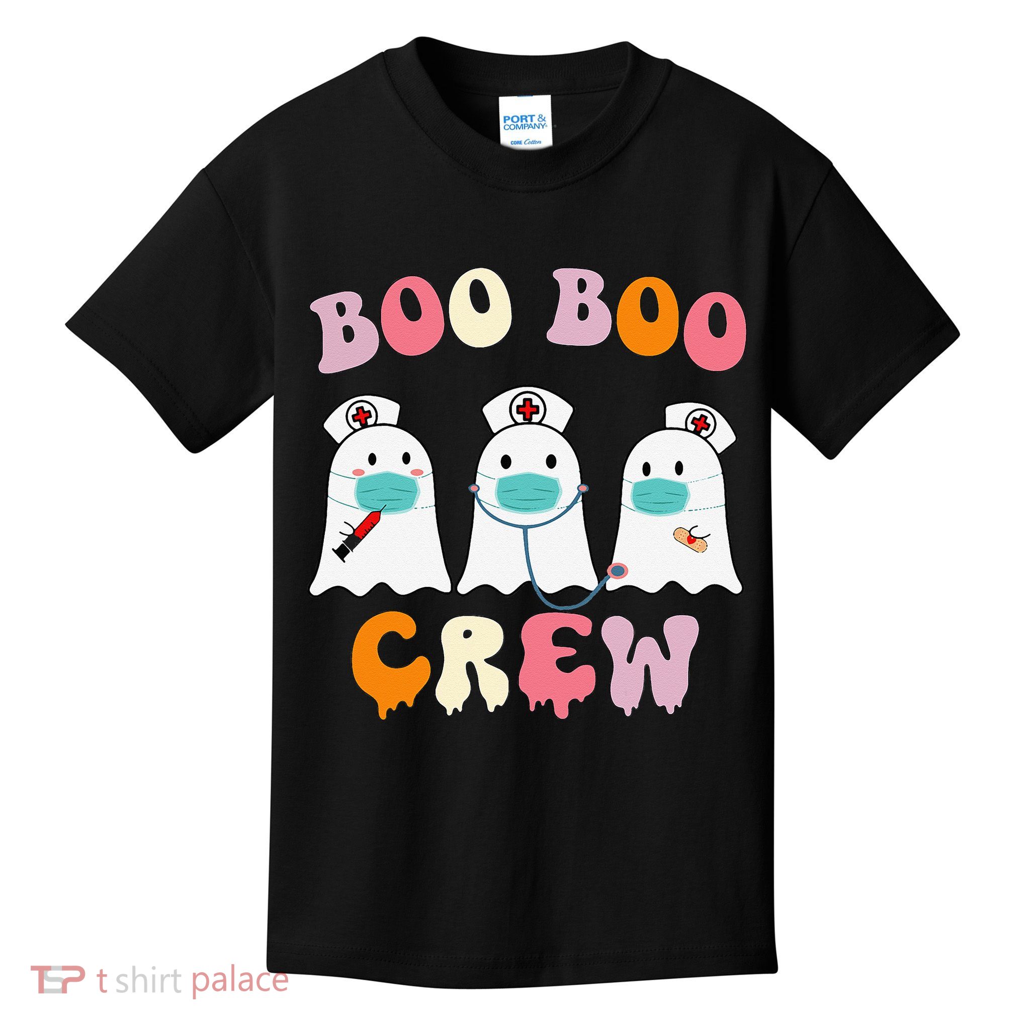 Boo Boo Crew Nurse Groovy Ghost Funny Halloween Kids T-Shirt