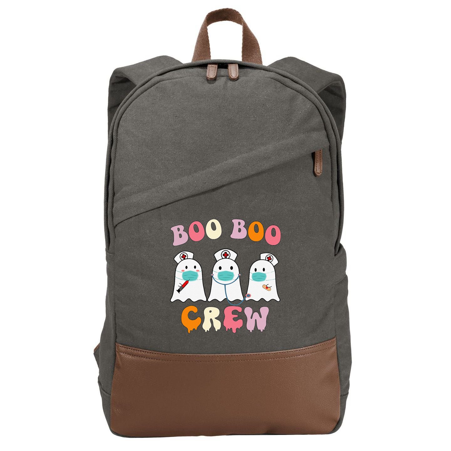 Boo Boo Crew Nurse Groovy Ghost Funny Halloween Cotton Canvas Backpack