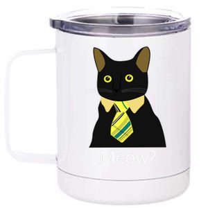 Black Business Cat Kitten With Yellow Tie Gift 12 oz Stainless Steel Tumbler Cup