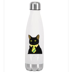 Black Business Cat Kitten With Yellow Tie Gift Stainless Steel Insulated Water Bottle