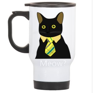 Black Business Cat Kitten With Yellow Tie Gift Stainless Steel Travel Mug