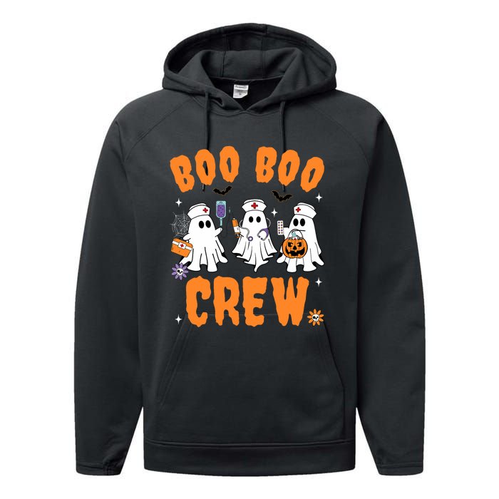 Boo Boo Crew Cute Ghost Halloween Nurse Pumpkin Nurse Women Performance Fleece Hoodie