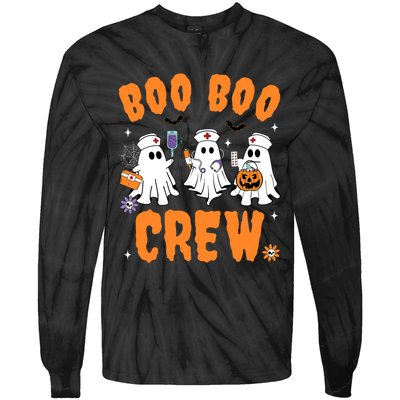 Boo Boo Crew Cute Ghost Halloween Nurse Pumpkin Nurse Women Tie-Dye Long Sleeve Shirt