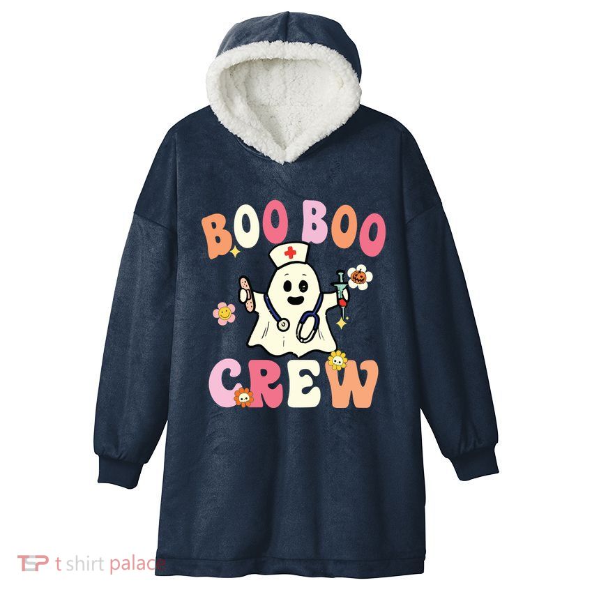 Boo Boo Crew Nurse Ghost Funny Halloween Costume For Women Hooded Wearable Blanket