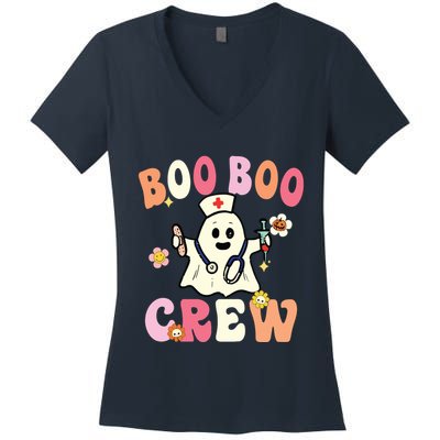 Boo Boo Crew Nurse Ghost Funny Halloween Costume For Women Women's V-Neck T-Shirt