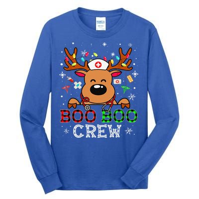 Boo Boo Crew Reindeer Nurse Buffalo Plaid Nurse Christmas Tall Long Sleeve T-Shirt