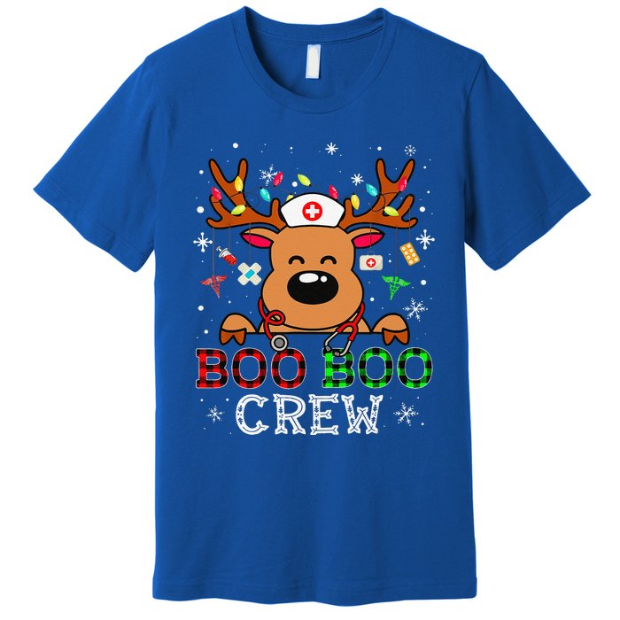 Boo Boo Crew Reindeer Nurse Buffalo Plaid Nurse Christmas Premium T-Shirt