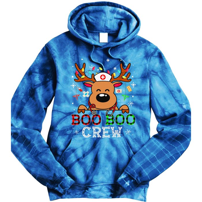 Boo Boo Crew Reindeer Nurse Buffalo Plaid Nurse Christmas Tie Dye Hoodie