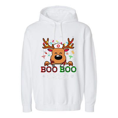 Boo Boo Crew Reindeer Nurse Buffalo Plaid Nurse Christmas Garment-Dyed Fleece Hoodie