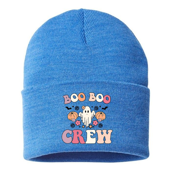 Boo Boo Crew Cute Ghost Funny Nurse Halloween Costume Gift Sustainable Knit Beanie