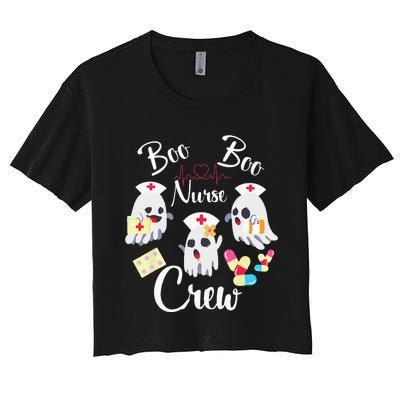 Boo Boo Crew Nurse Ghost Costume Funny Halloween Gift Women's Crop Top Tee