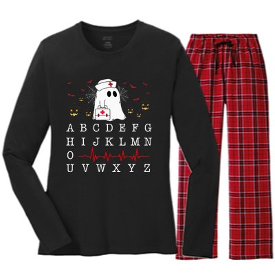 Boo Boo Crew Nurse Ghost Funny Halloween Costume Alphabet Women's Long Sleeve Flannel Pajama Set 