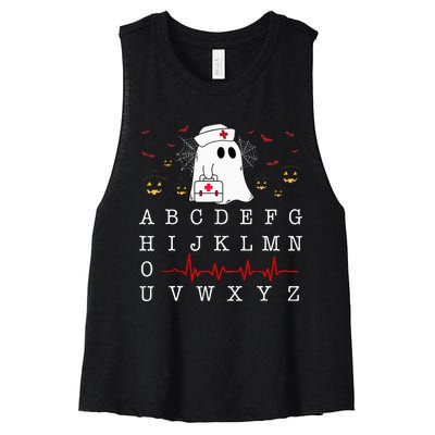 Boo Boo Crew Nurse Ghost Funny Halloween Costume Alphabet Women's Racerback Cropped Tank