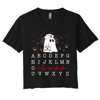 Boo Boo Crew Nurse Ghost Funny Halloween Costume Alphabet Women's Crop Top Tee