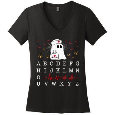 Boo Boo Crew Nurse Ghost Funny Halloween Costume Alphabet Women's V-Neck T-Shirt