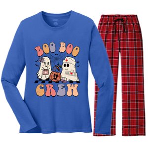 Boo Boo Crew Ghost Doctor Paramedic Emt Nurse Halloween Gift Women's Long Sleeve Flannel Pajama Set 