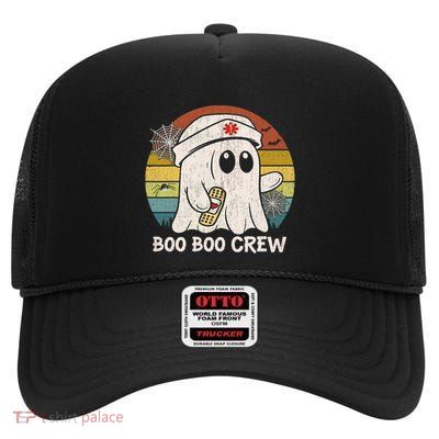 Boo Boo Crew Nurse Funny Ghost Women Halloween Nurse High Crown Mesh Back Trucker Hat