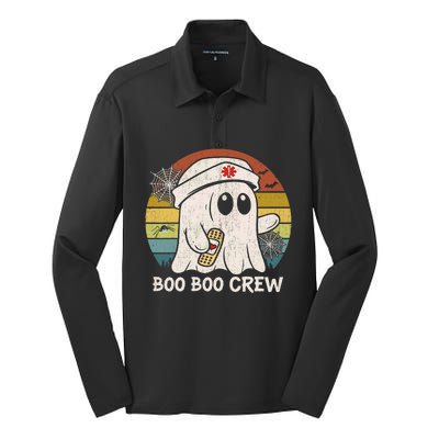 Boo Boo Crew Nurse Funny Ghost Women Halloween Nurse Silk Touch Performance Long Sleeve Polo