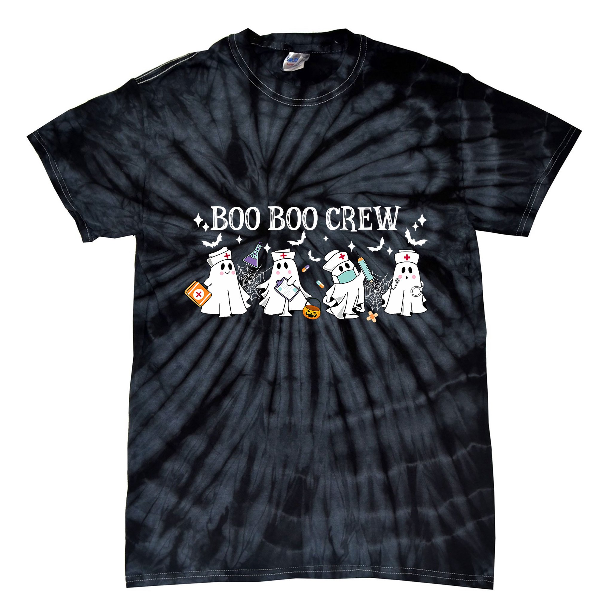 Boo Boo Crew Nurse Ghost Funny Halloween Tie-Dye T-Shirt