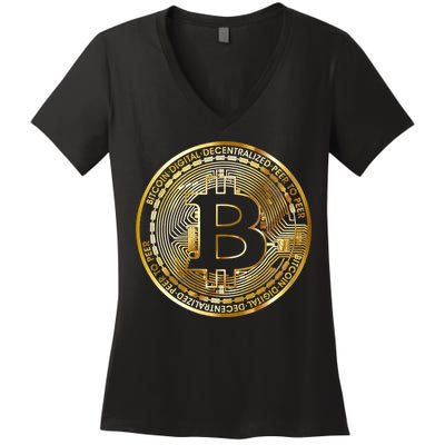 Bitcoin Btc Coin Crypto Trader Bitcoin Future Freedom Women's V-Neck T-Shirt