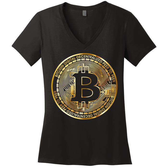 Bitcoin Btc Coin Crypto Trader Bitcoin Future Freedom Women's V-Neck T-Shirt