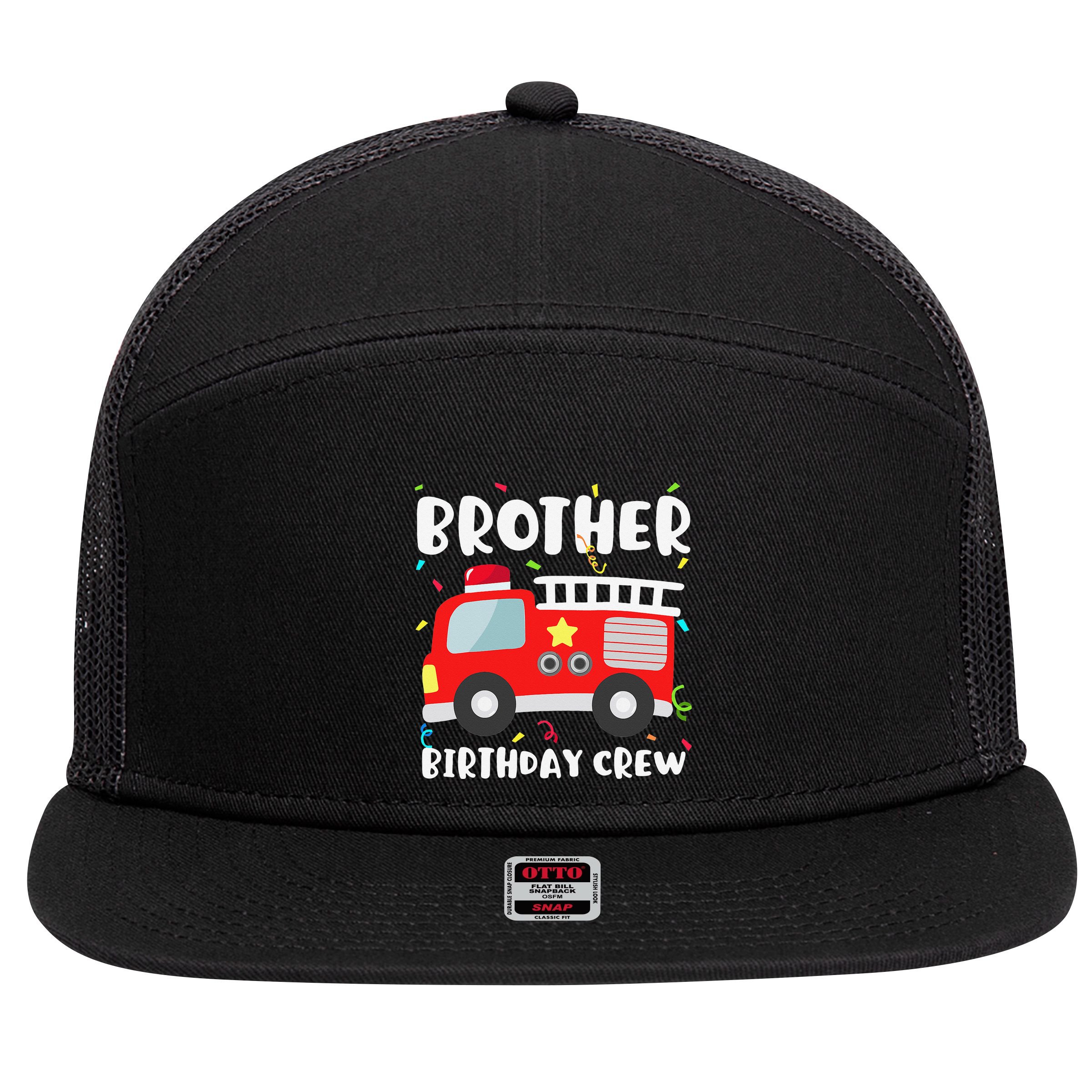 Brother Birthday Crew Fire Truck Party Firefighter 7 Panel Mesh Trucker Snapback Hat