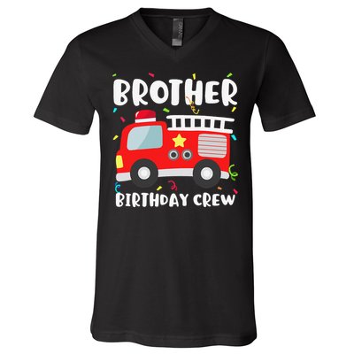 Brother Birthday Crew Fire Truck Party Firefighter V-Neck T-Shirt