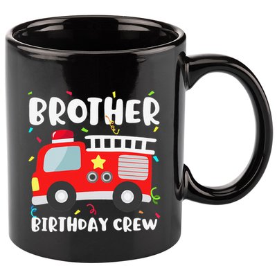 Brother Birthday Crew Fire Truck Party Firefighter 11oz C Handle Ceramic Mug