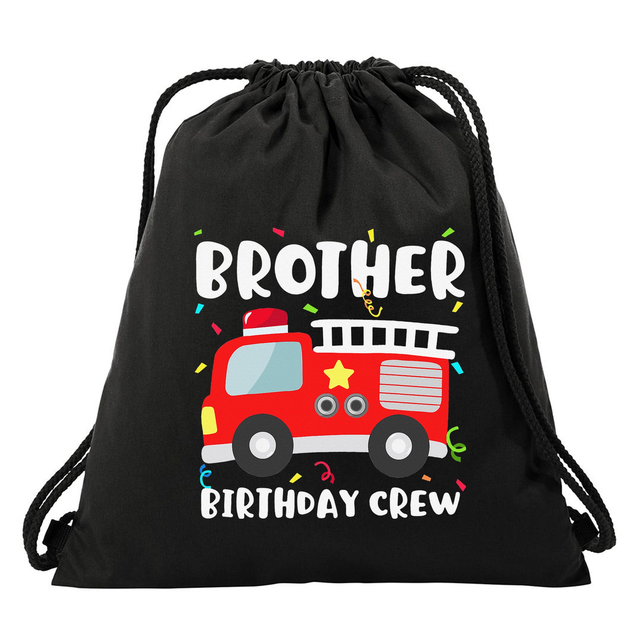 Brother Birthday Crew Fire Truck Party Firefighter Drawstring Bag