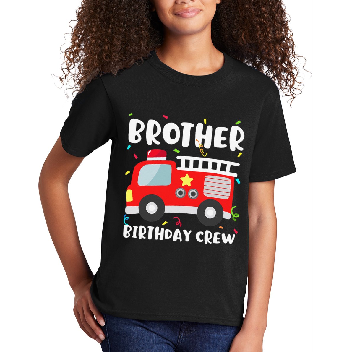 Brother Birthday Crew Fire Truck Party Firefighter Kids T-Shirt