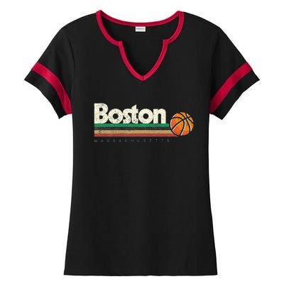 Basketball Boston City Bball Retro Stripes Ladies Halftime Notch Neck Tee