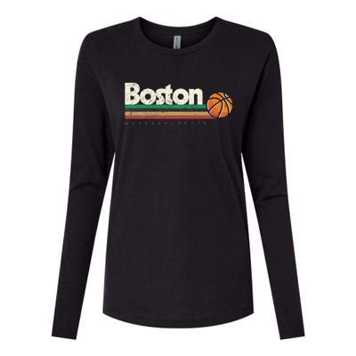 Basketball Boston City Bball Retro Stripes Womens Cotton Relaxed Long Sleeve T-Shirt